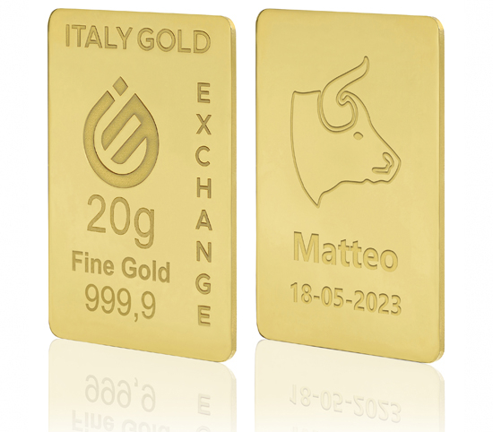 Lingot Or 24 ct de 20 g. signe du zodiaque Taureau Italy Gold Exchange